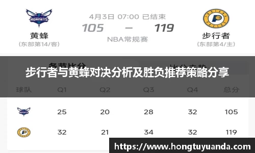 步行者与黄蜂对决分析及胜负推荐策略分享